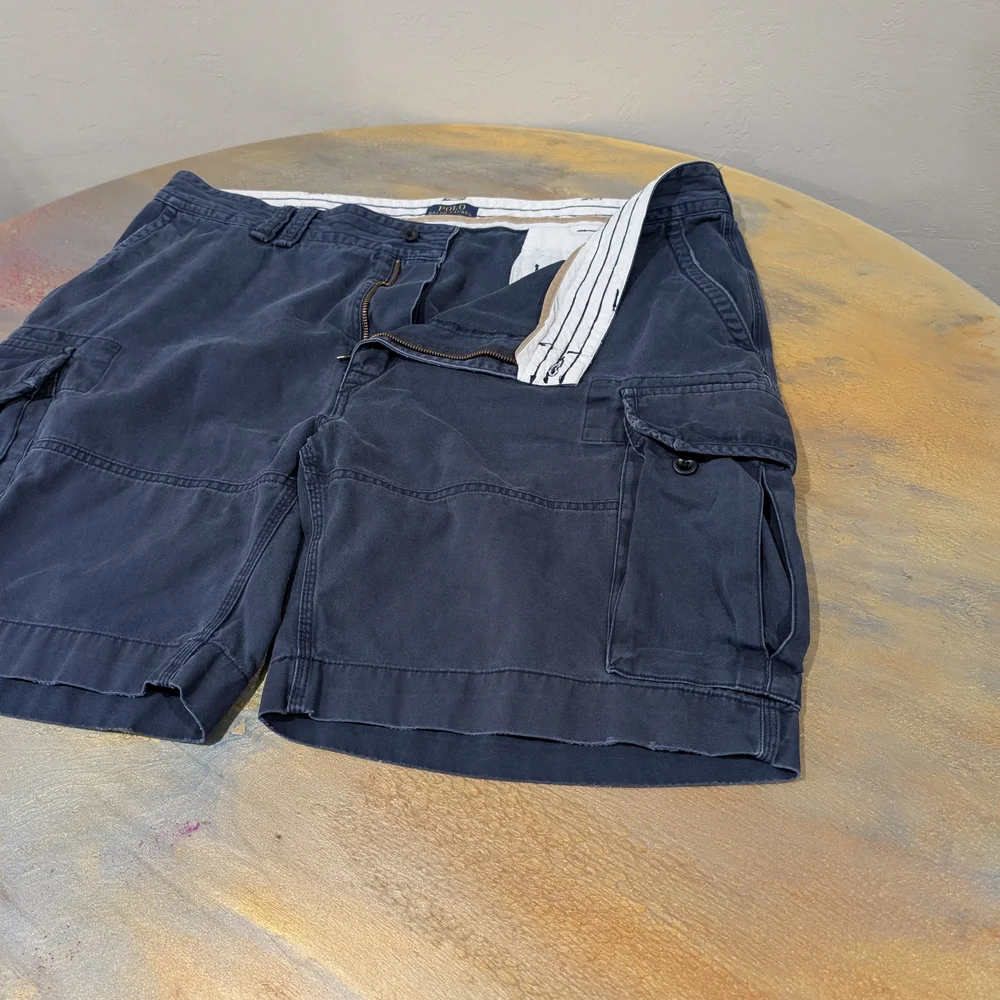 Y2K Polo Ralph Lauren Navy Blue Classic Polo Chino Utility Cargo Shorts Size 46B